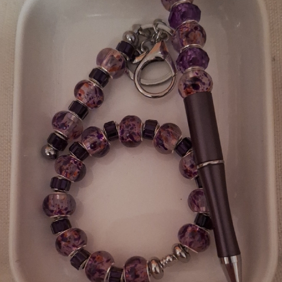 Handmade Accessories - Purple Beaded Bracelet and Pen Set
